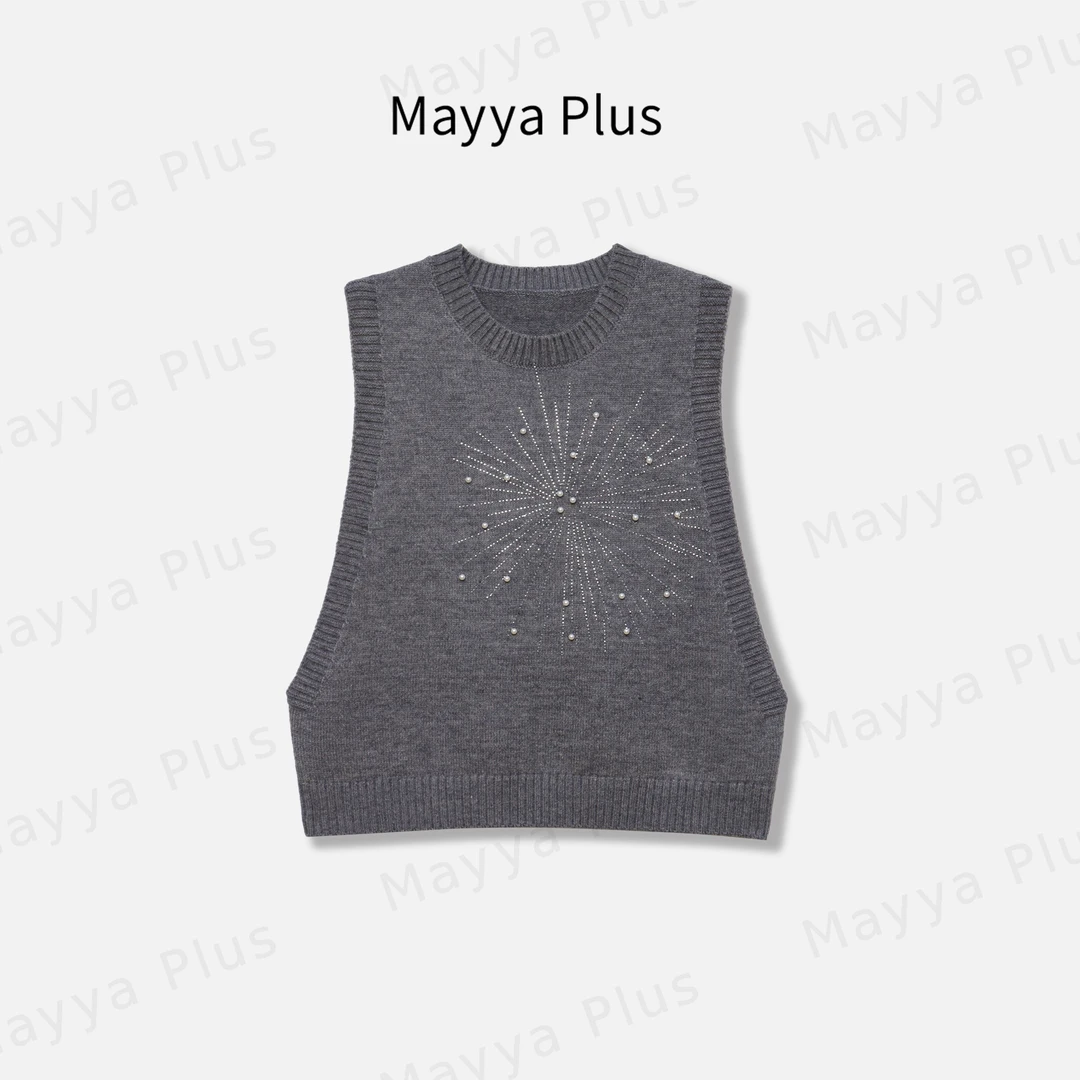 【挪威星空】Mayya Plus时尚新品轻奢气质显瘦百搭针织马夹32448082