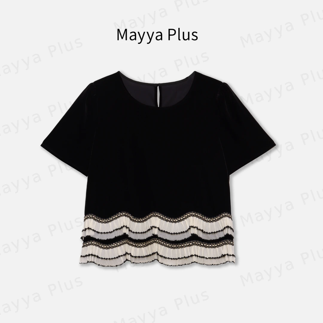 【奥莉】Mayya Plus新品轻奢气质显瘦百搭款梭织T恤32437109
