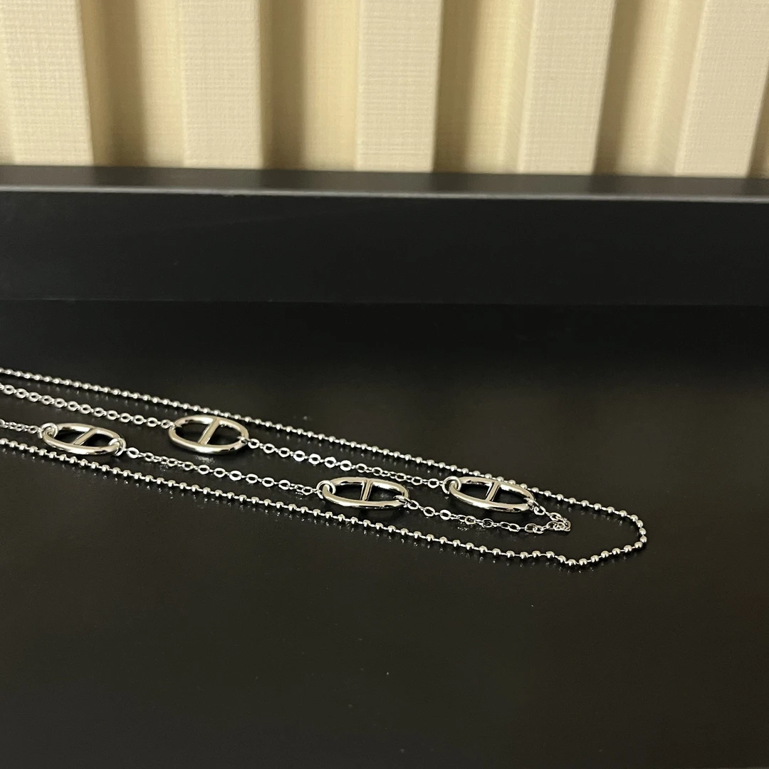 坠链均925银 猪鼻子时尚高奢项链毛衣链简约小众轻奢百搭素链