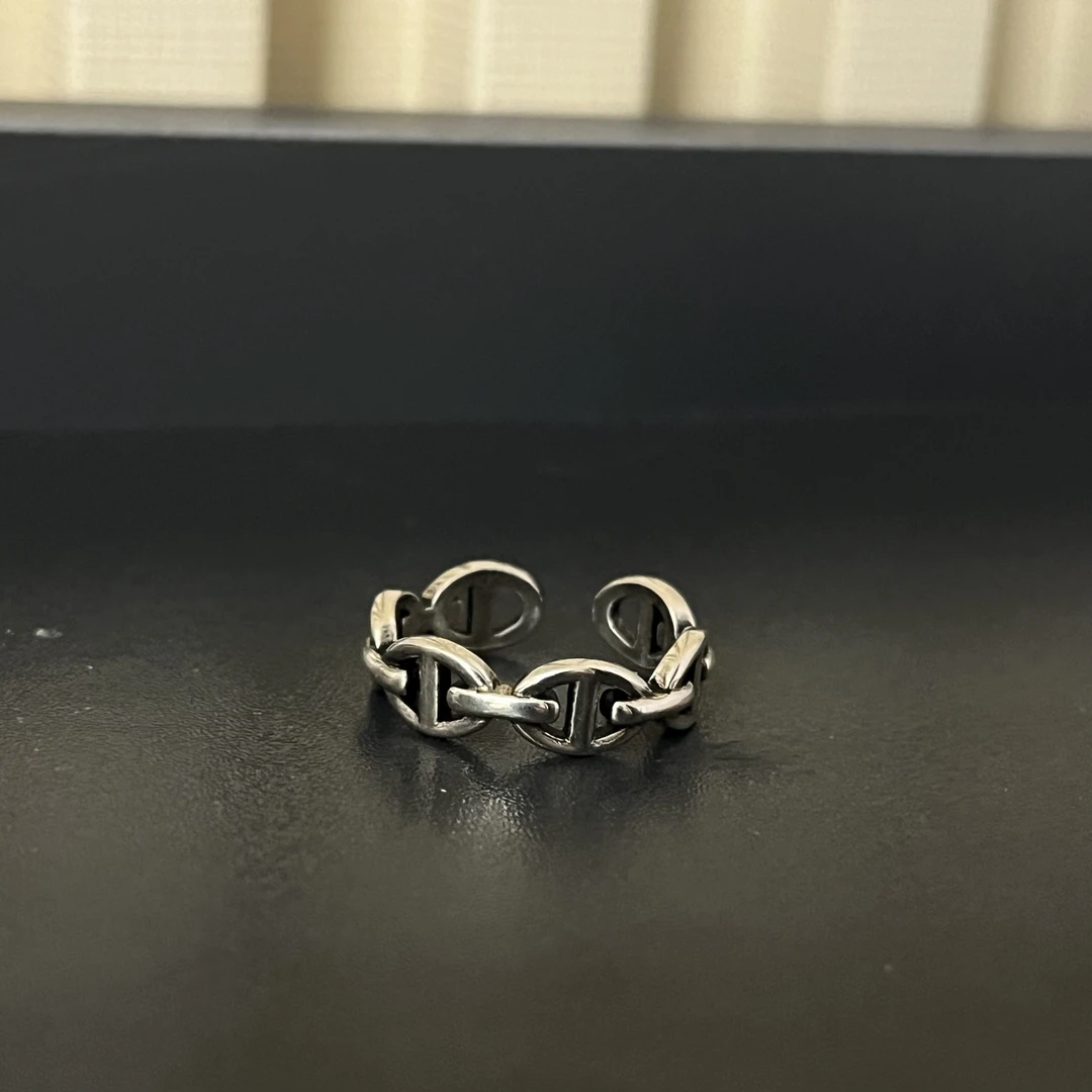 铜合金戒指 个百搭性时尚猪鼻子潮流做旧戒指简约轻奢