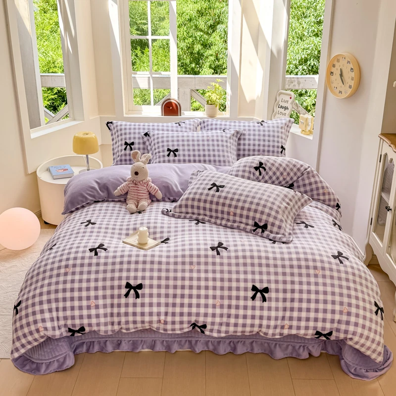 夹棉加绒加厚牛奶绒被罩床上用品A类防静电【8~9斤床盖四件套】