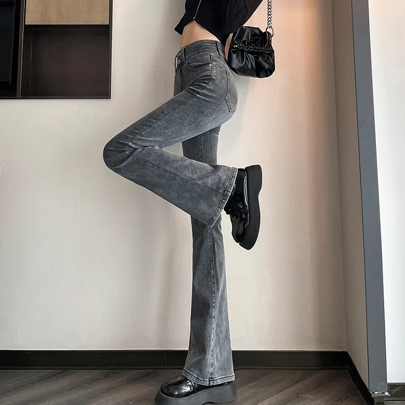 高腰微喇牛仔裤女修身显瘦小个子九分裤2022秋新款弹力喇叭裤长裤