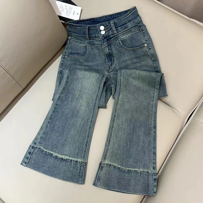 高腰微喇夏季牛仔裤女薄款宽松显瘦2025新款弹力水洗小个子九分裤