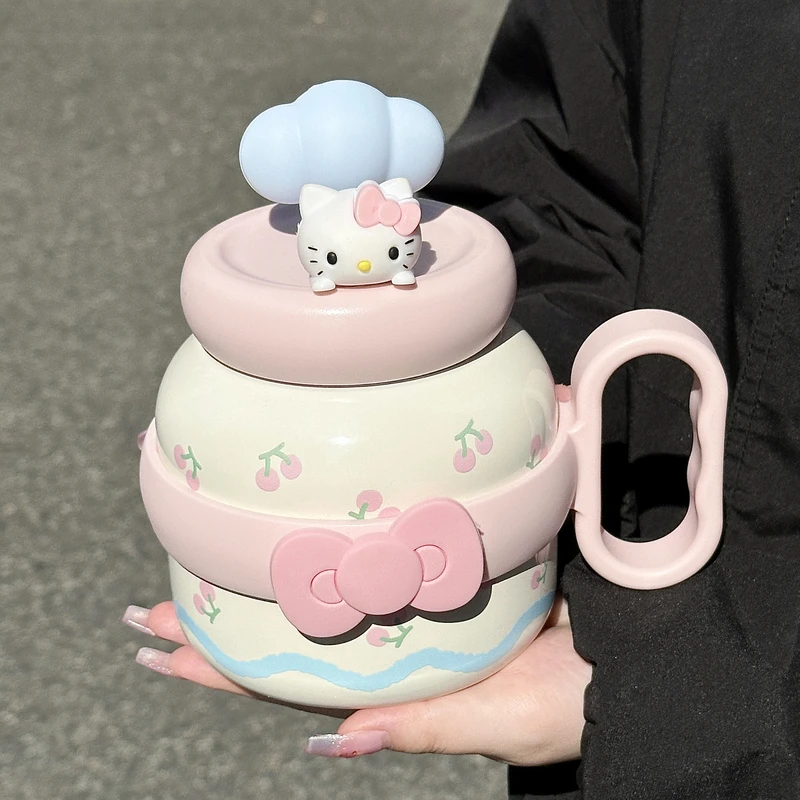 可爱Kitty保温杯女生2025新款大容量吸管保冷杯学生便携大肚水壶