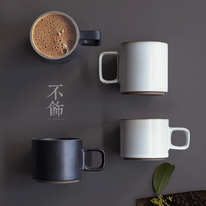 B/W日式粗陶马克杯 经典黑白咖啡杯 350ML拿铁杯下午茶杯