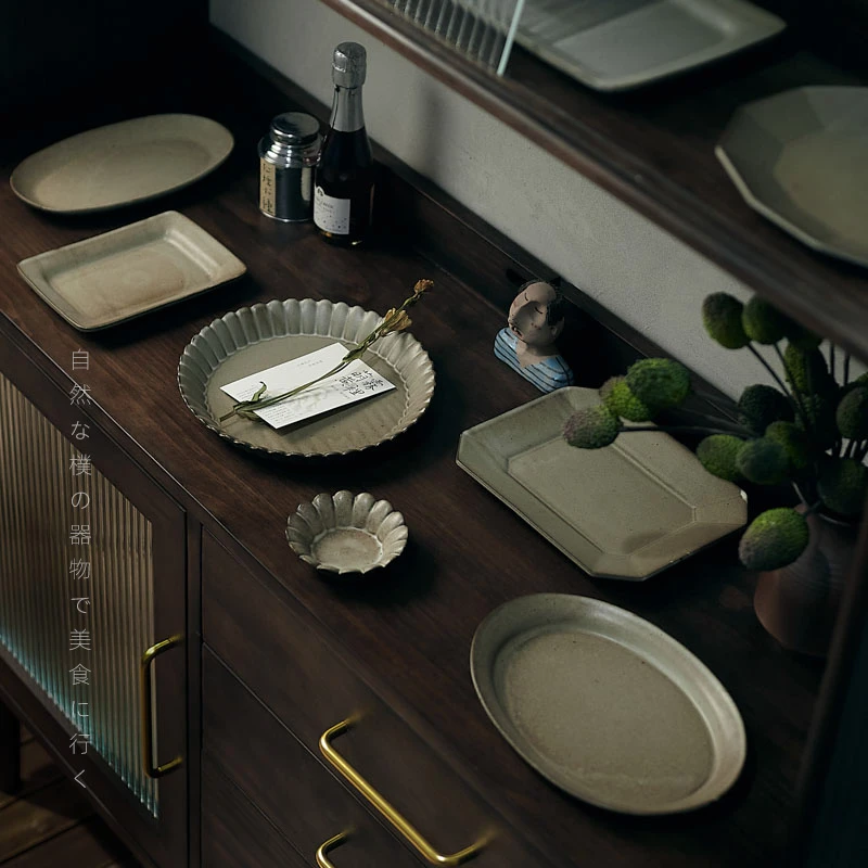 日系粗陶盘子合集 复古做旧蛋糕点心碟子沙拉盘餐厅摆盘