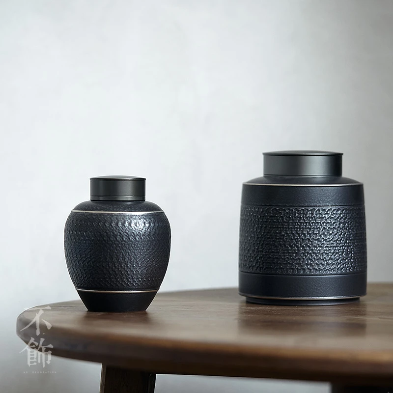 复古手工跳刀茶叶罐小号散茶储存罐高档陶瓷锡盖密封罐醒茶罐