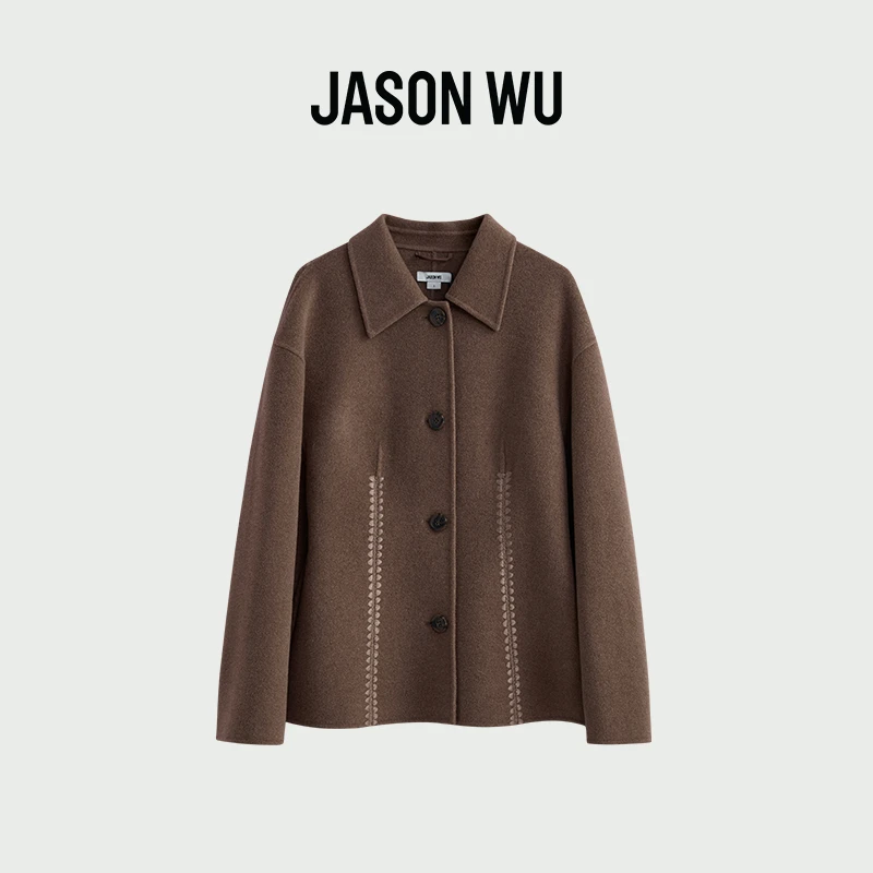 【秋冬套装】JASON WU 新款绵羊毛山羊绒收腰绑带中长款外套半裙女