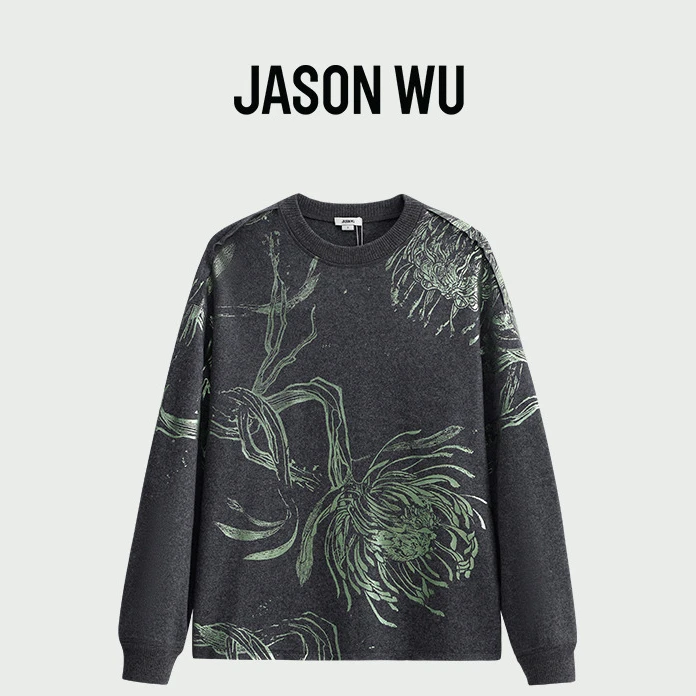 【秋冬新品】JASON WU 秋冬新款针织羊毛花朵烫印百搭上衣卫衣女