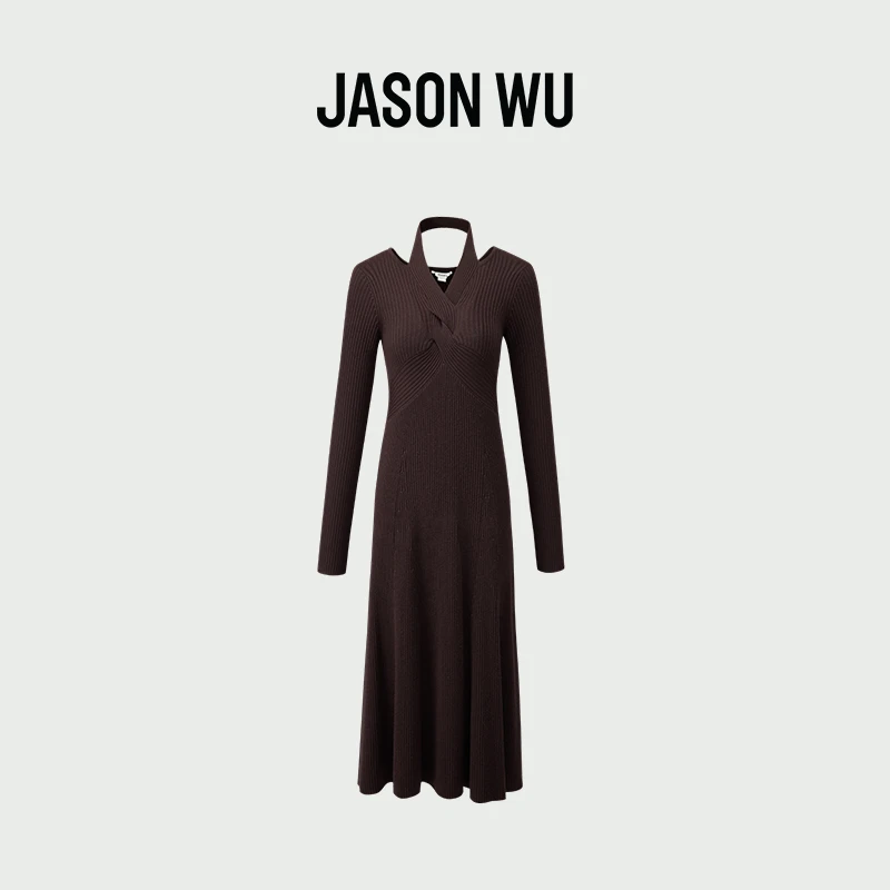 【秋冬新品】JASON WU 25年新款挂脖扭结羊毛针织V领裙子连衣裙