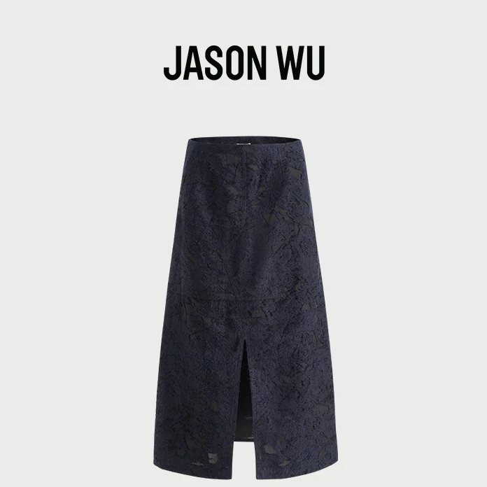 JASON WU【春夏推荐】肌理剪花气质复古百搭直筒开叉通勤裙子半身裙