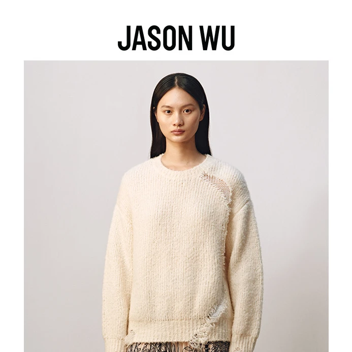 JASON WU【冬季新品】24年新款蓬松绵羊毛浮线镂空百搭上衣针织衫女