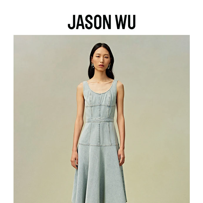 JASON WU【刘亦菲同款】24年新款牛仔不规则下摆裙子长裙连衣裙女