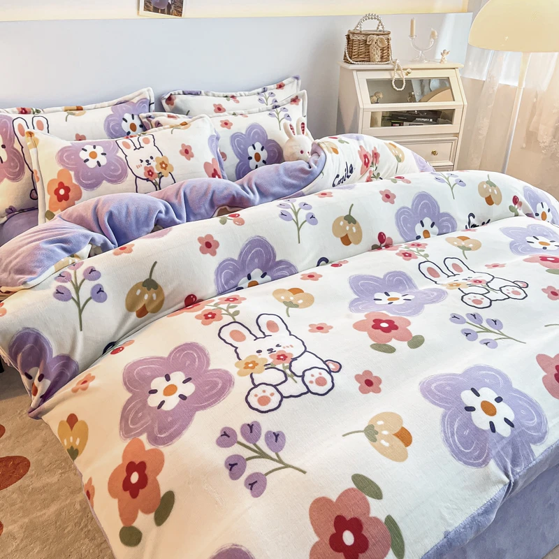 加厚牛奶绒四件套保暖高克重双面绒学生宿舍单被套双人加厚款