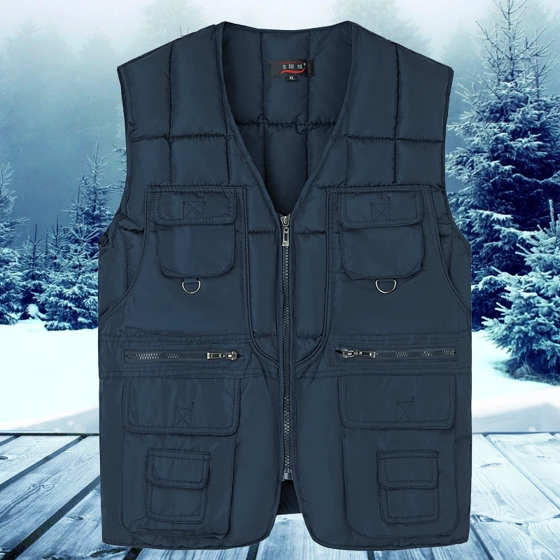 秋冬中老年棉马甲多口袋加厚休闲内外穿拉链背心爸爸装保暖坎肩新