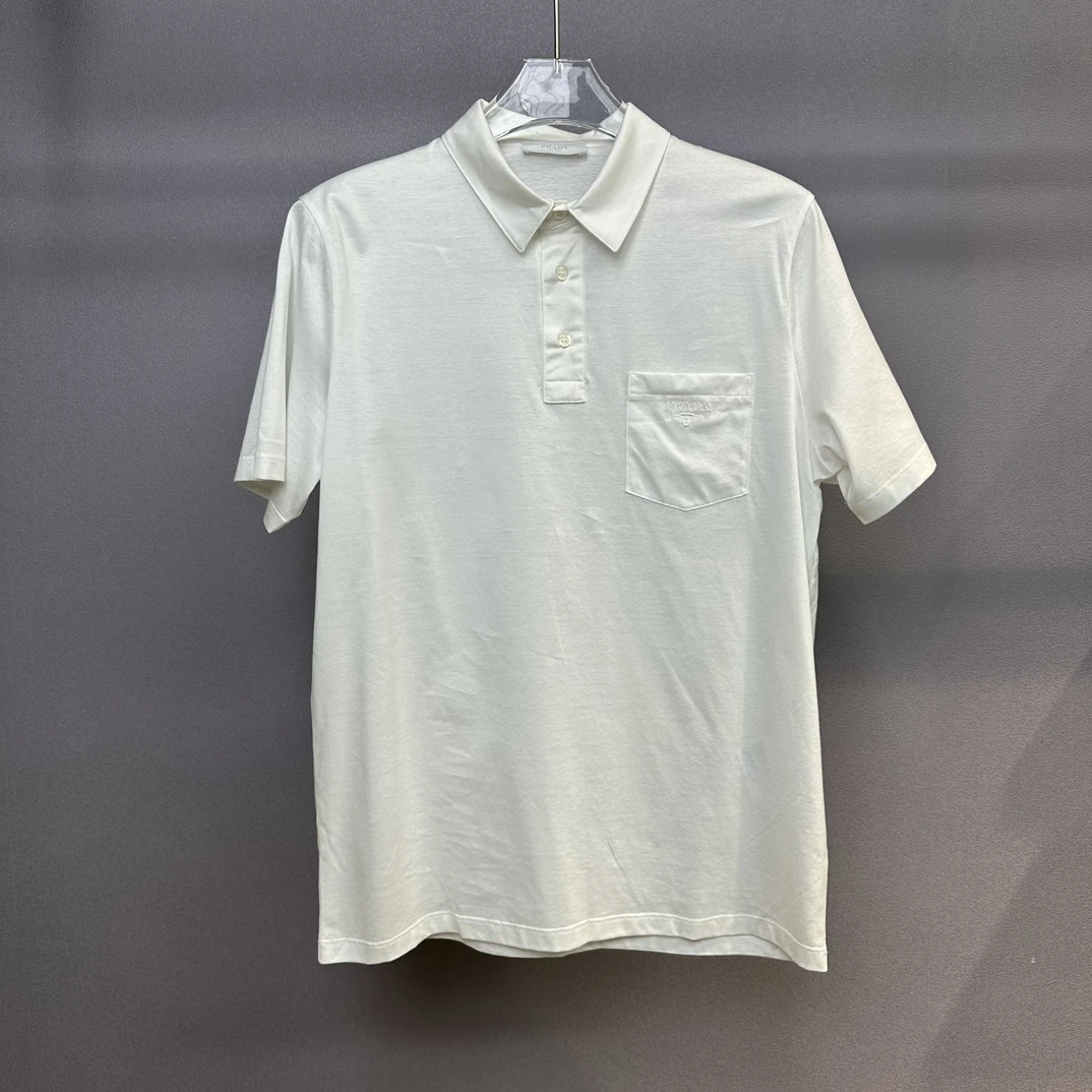 全新未使用 Prada/普拉达 男士男款白色Prada口袋polo领短袖T恤