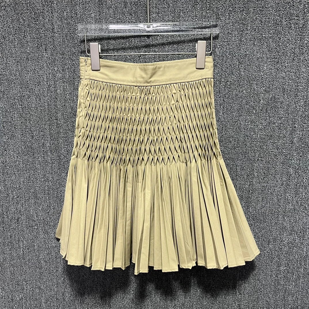 全新未使用 DIOR/迪奥 迪奥 女士卡其色全棉百褶裙 时尚 休闲百搭