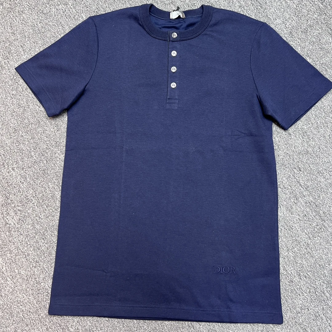 全新未使用 DIOR/迪奥 Dior迪奥男士经典款蓝色领口纽扣T恤446