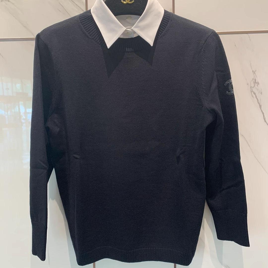 全新未使用 Chanel/香奈儿 女士员工服带假领子针织衫W129634