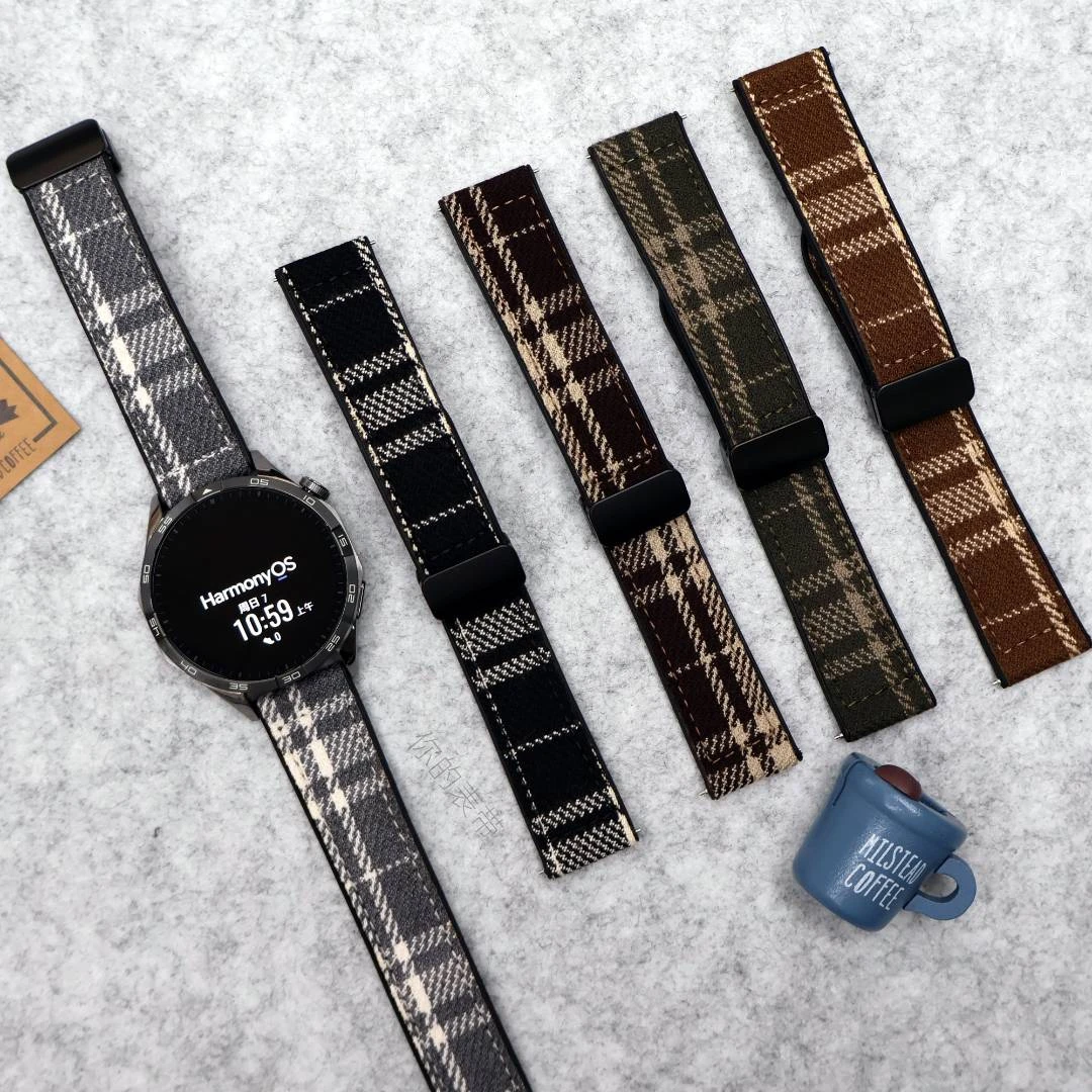 适用华为GT6/ProGT4格纹毛呢2/3pro硅胶磁吸扣男女Watch5手表腕带