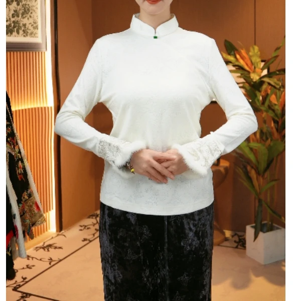 （玉锦）毛袖口秋冬新中式女国风刺绣袖口百搭上衣2024D9870源源