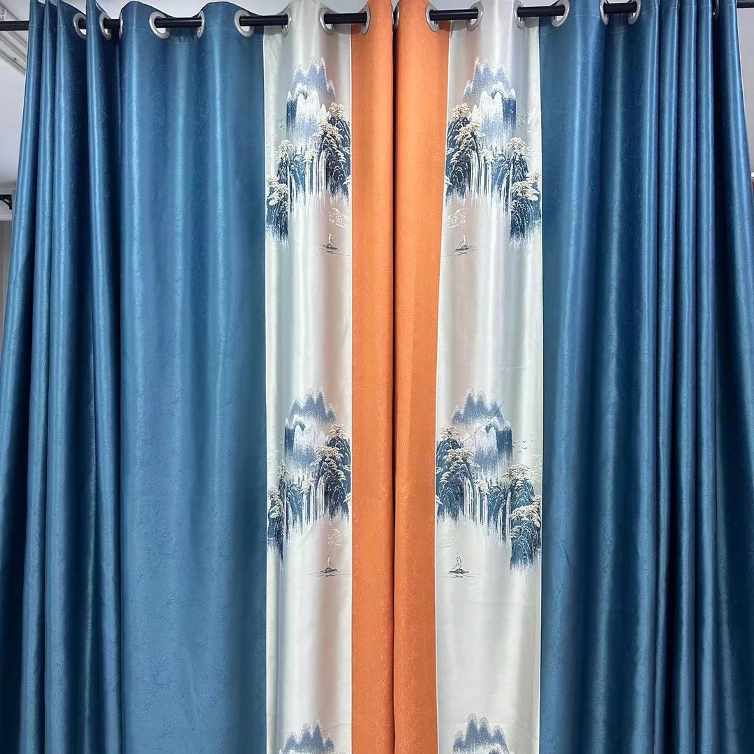 新款高 精密无缝拼接高端窗帘 锦绣山河