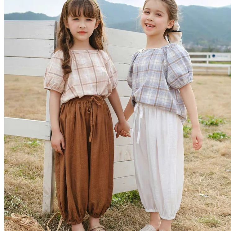 女童格子衬衫下2023