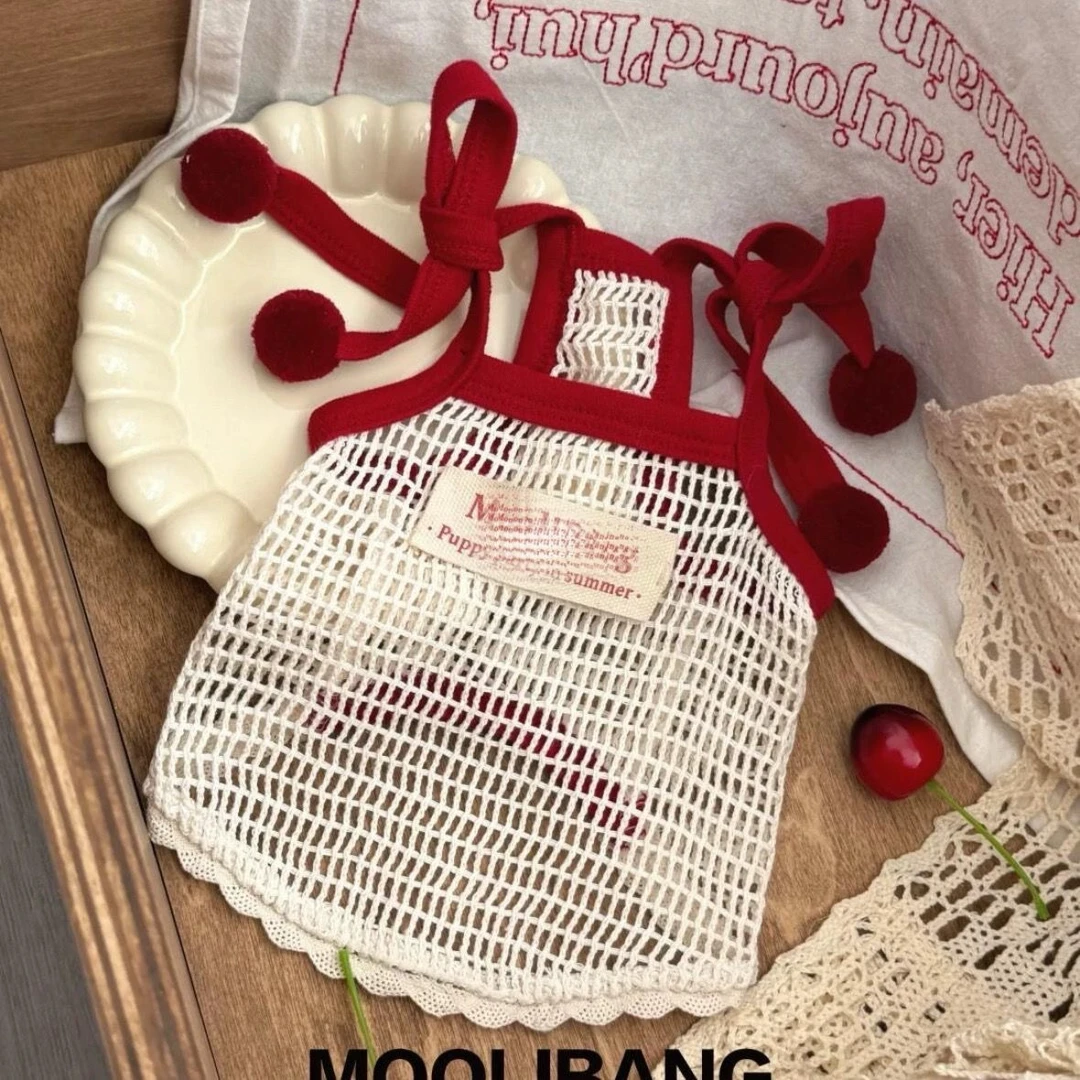 宠物夏日沙滩度假风镂空小吊带裙马尔济斯约克夏小背心