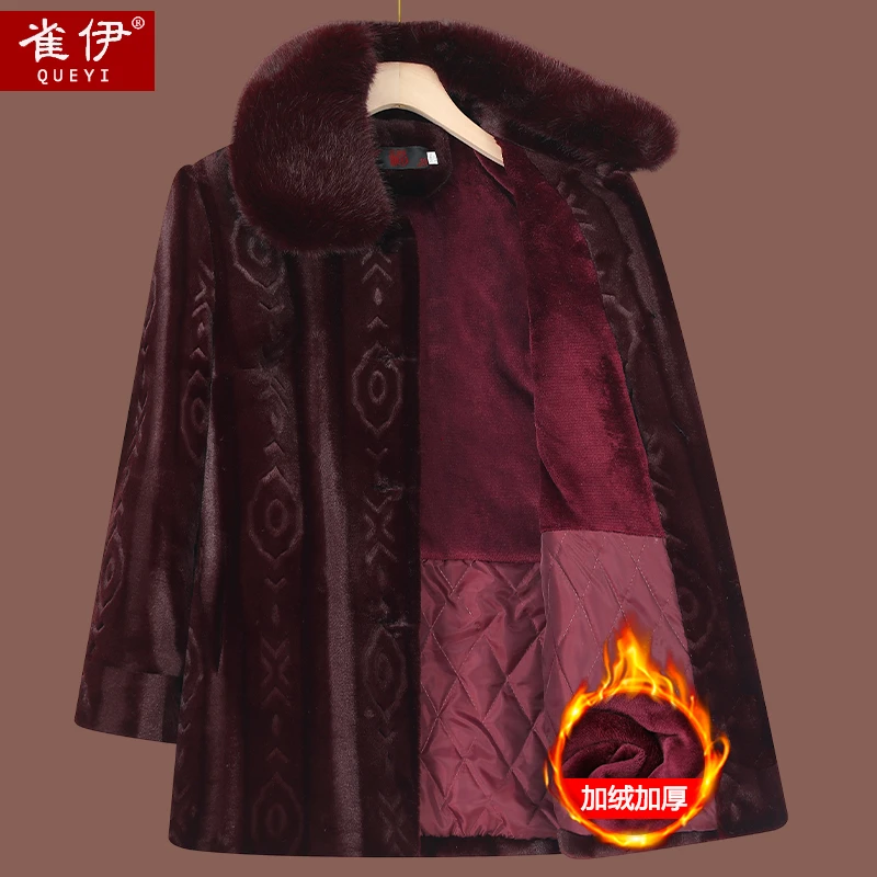中老年冬装大衣中长款加厚奶奶高档加绒外套老太太冬季保暖上衣服