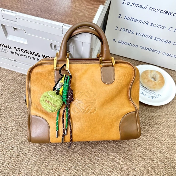 95新 LOEWE/罗意威 秋日焦糖拼色亚马逊手提包