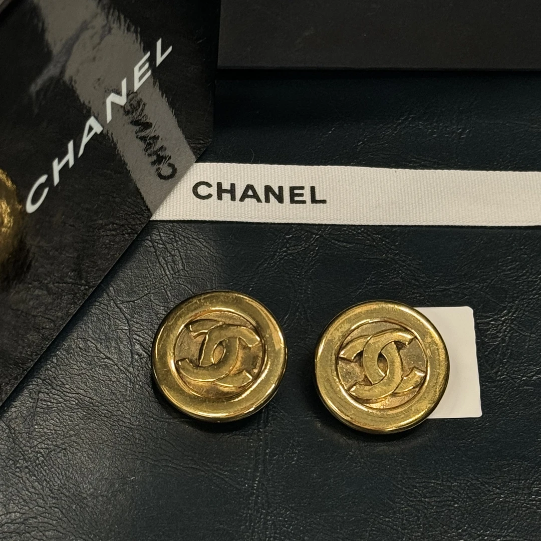 95新 Chanel/香奈儿 香奈儿圆形素金耳夹