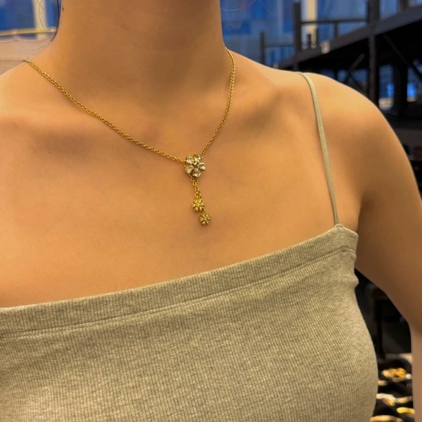 95新 DIOR/迪奥 迪奥满镶花朵Y字项链