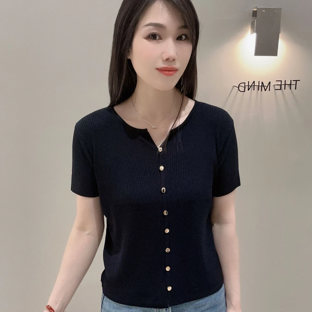 橙飞橙2024女夏季新款短款显瘦时尚百搭薄款v领法式毛针织开衫