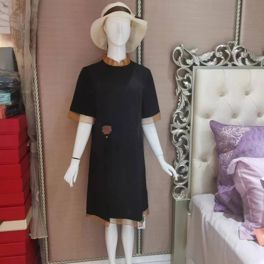 丝若水夏季真丝上衣中长款修身气质开叉重磅桑蚕丝透气亲肤时尚