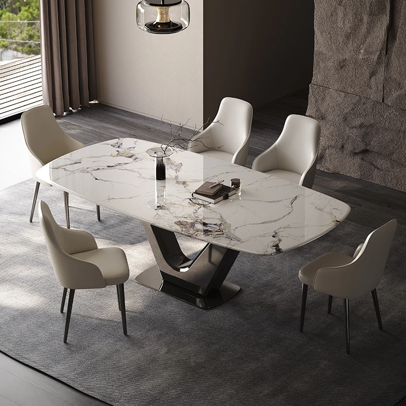 意式高端微晶石餐桌轻奢简约超晶石家用西餐桌饭桌子长方形吃饭桌