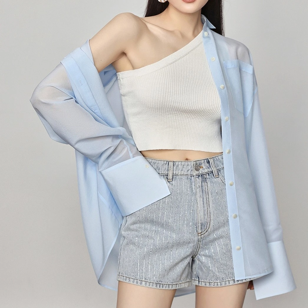 MARYME|醋酸混纺清透凉感舒适刚需设计感夏季防晒衬衫女M220114