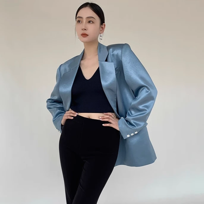 MARYME|日本进口三醋酸缎面西装外套高端时髦质感外套 M220015