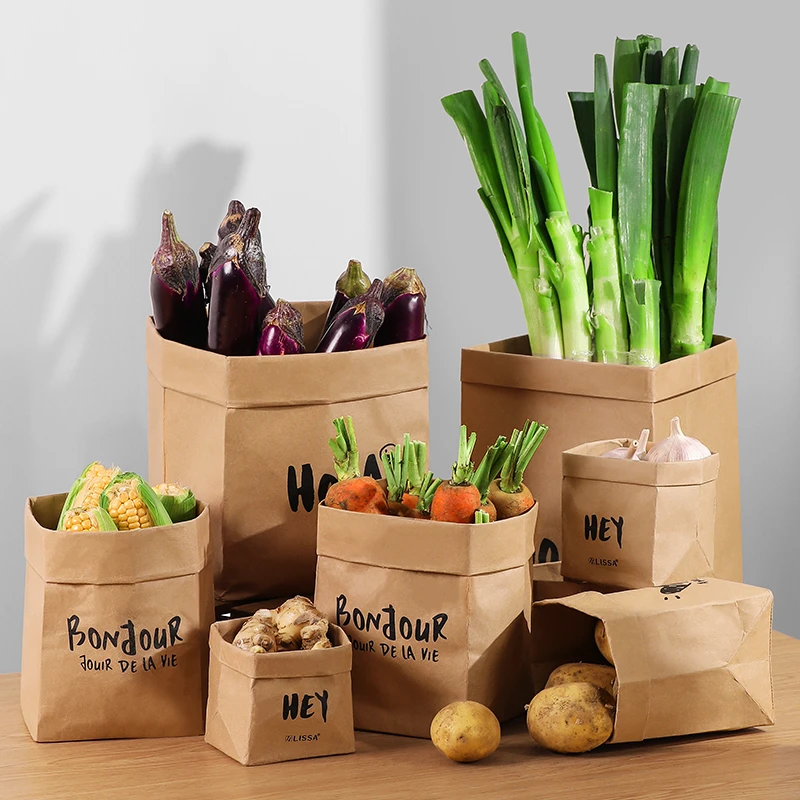 lissa加厚牛皮纸袋可反复水洗收纳袋蔬菜水果防水环保纸袋装盆栽