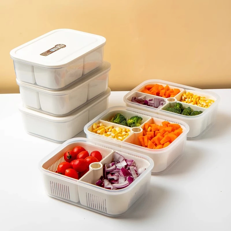 冬天火锅分格葱花保鲜盒冰箱专用葱姜沥水收纳盒密封塑料冻肉盒