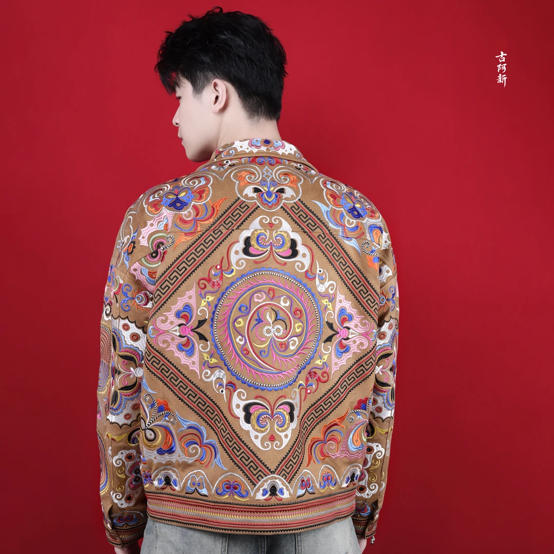 【古阿新国潮】原创国风苗绣百鸟衣情侣刺绣加棉休闲夹克外套