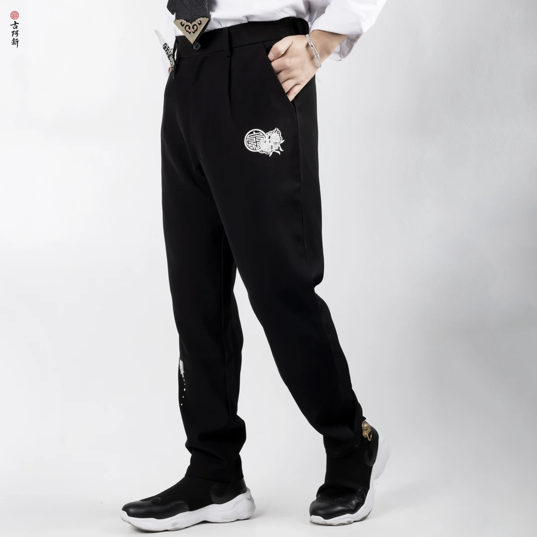 【古阿新国潮】中国风原创蝶自来中式刺绣休闲情侣宽松百搭西裤