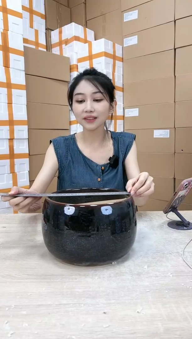 【闪购商品】陶瓷20CM以下圆球棕爆花大号23x16