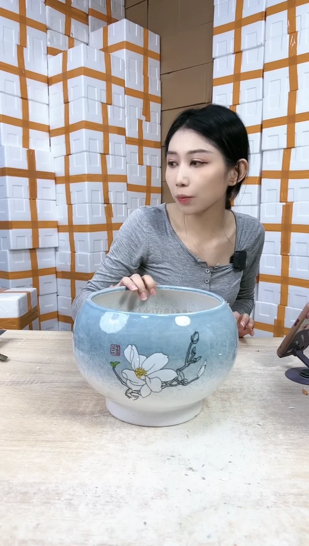 【闪购商品】陶瓷20CM以下圆球荷花蓝白大号22x19