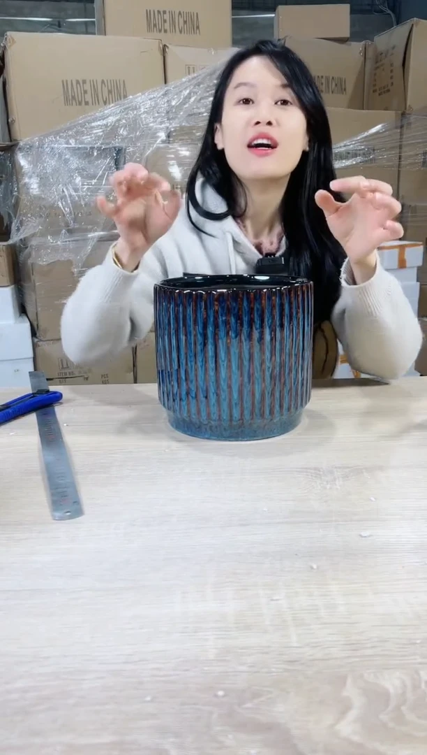 【闪购商品】陶瓷15cm-20cm条纹孔雀蓝大号21X19