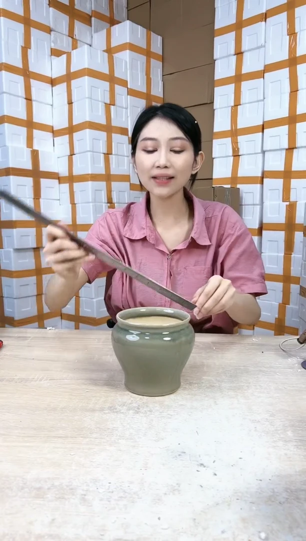 【闪购商品】陶瓷20CM以下缸形橄榄绿裂纹13x13