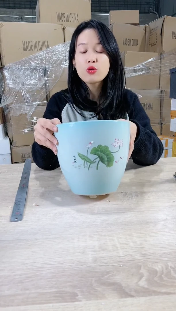 【闪购商品】陶瓷15cm-20cm橄榄中间荷花天蓝中号21X18