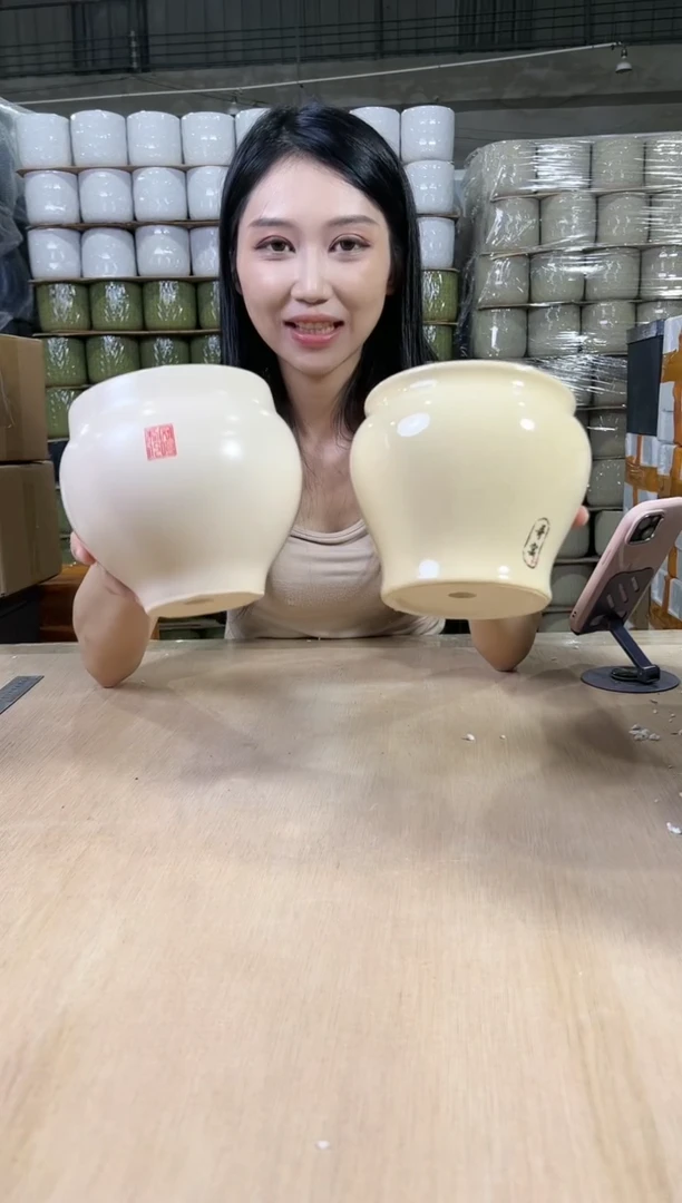 【闪购商品】陶瓷20CM以下缸形裂纹米黄13+QF02卡其小号13