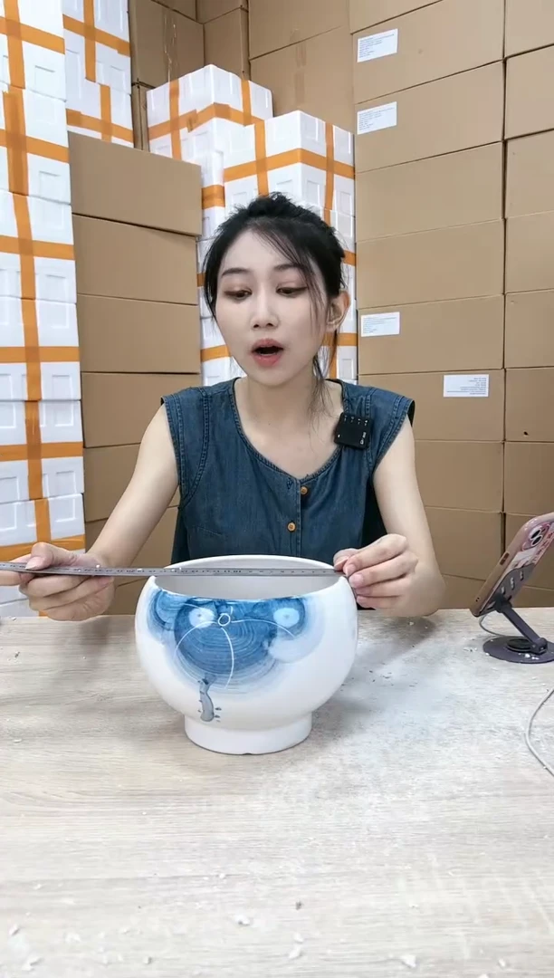 【闪购商品】陶瓷20CM以下圆球手绘蓝白中号18x15