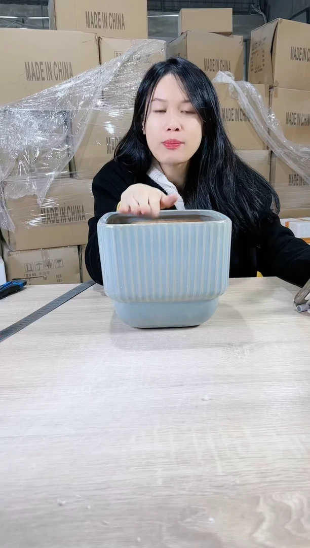 【闪购商品】陶瓷15cm-20cm四方条纹蓝色大号21X18