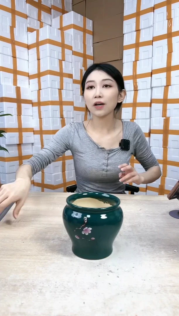 【闪购商品】陶瓷20CM以下缸形墨绿勾花13x13